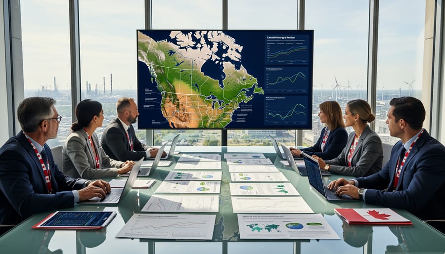 Mixed energy infrastructure showing renewable and traditional energy facilities in Canadian landscape